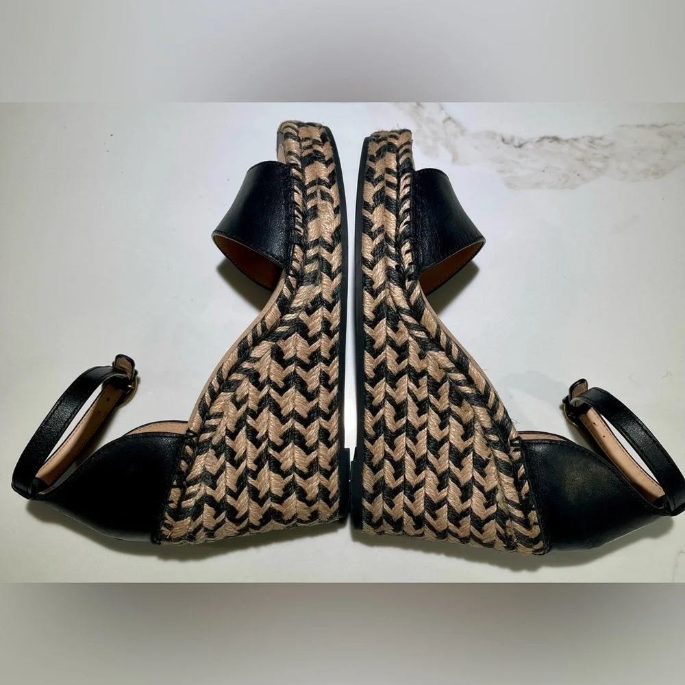 🥳🥳 COACH Kit Espadrilles, Black leather Wedge Peep Toe Platform Sandal Size 6 - Picture 9 of 12
